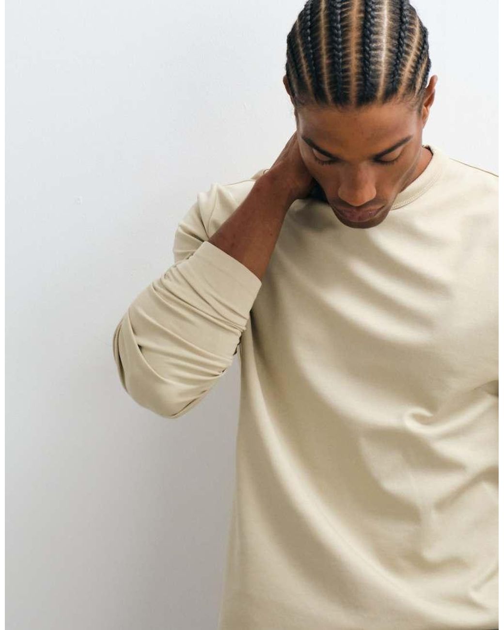 ASOS Natural Breathemax Heavyweight Regular Fit Long Sleeve T-Shirt for men