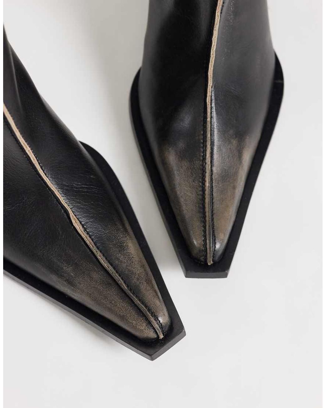 ASOS Black Renzo Premium Real Leather Western Boots