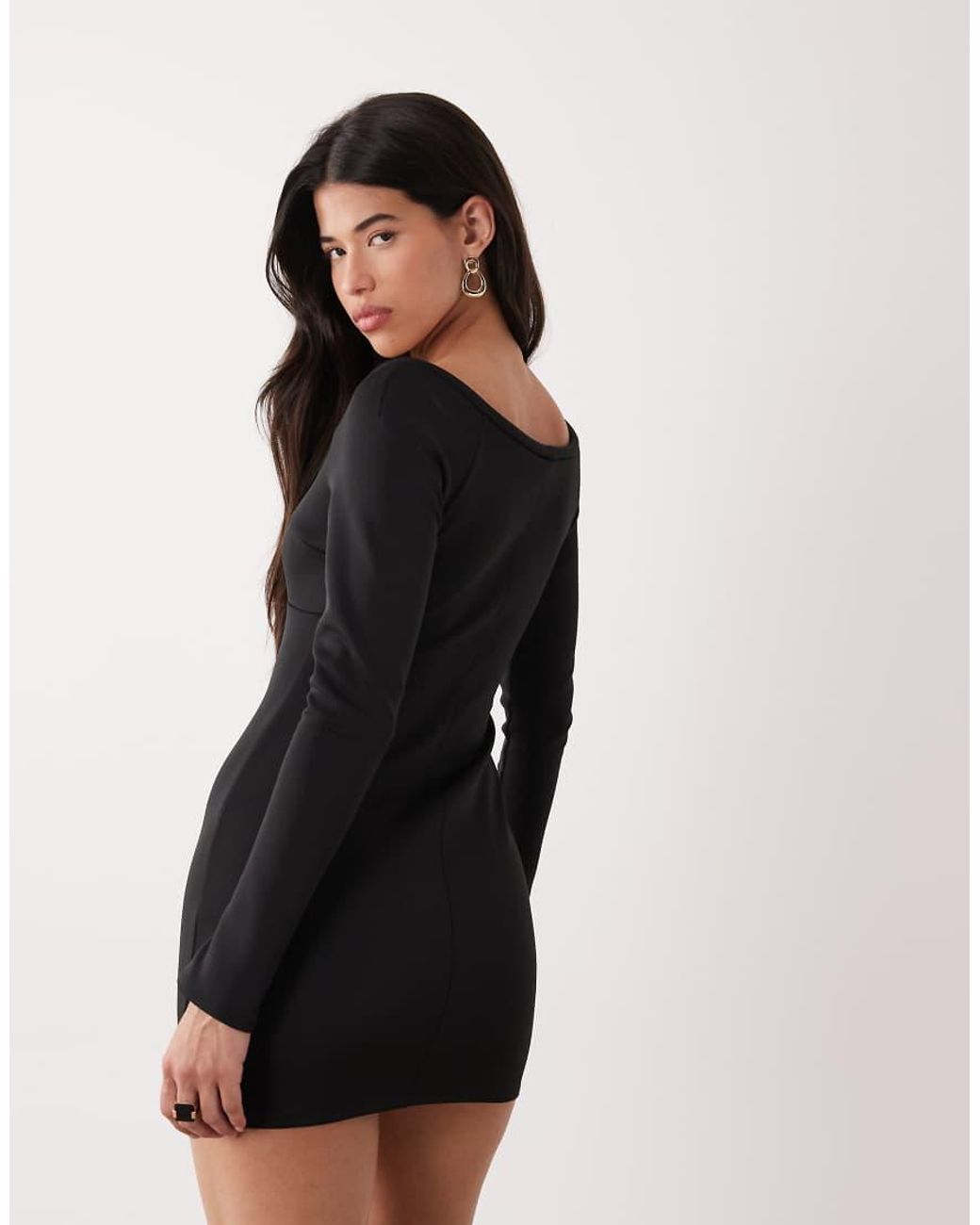 ASOS Black Shoulder Grazer Long Sleeve Scoop Neck Mini Dress