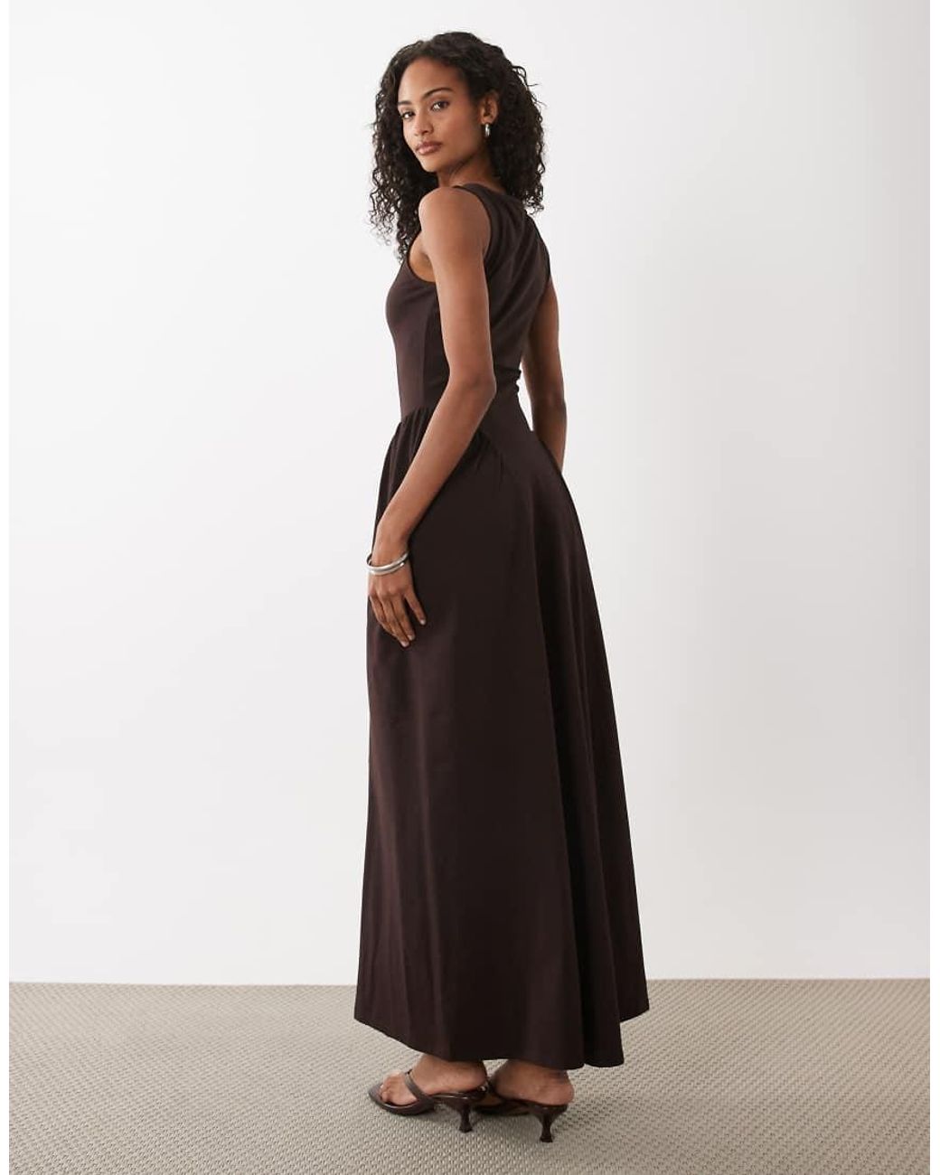 ASOS Black Boat Neck Waist Detail Midi Dress