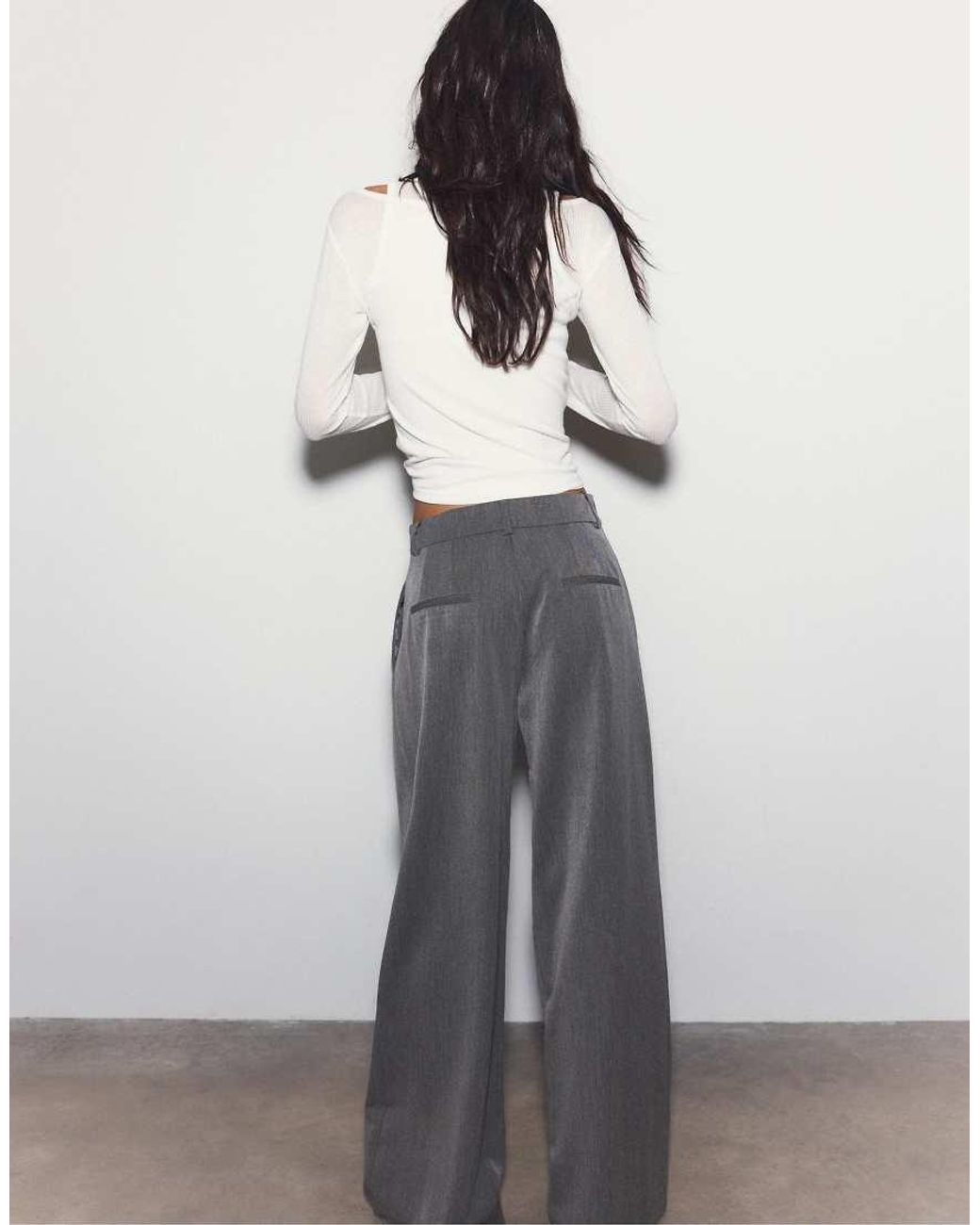 Stradivarius Gray Tall Wide Leg Smart Trousers With Darts