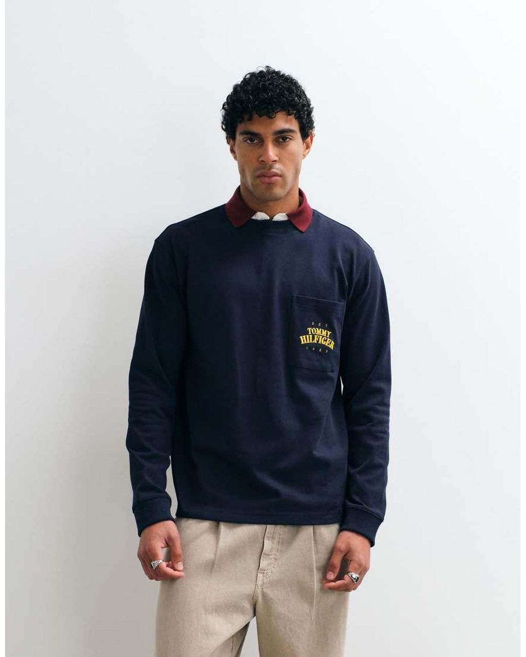 Tommy Hilfiger Blue Varsity Logo Long Sleeve Boxy T-shirt for men