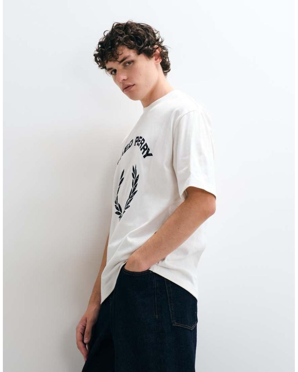 Fred Perry White Tartan Applique Logo T-shirt for men