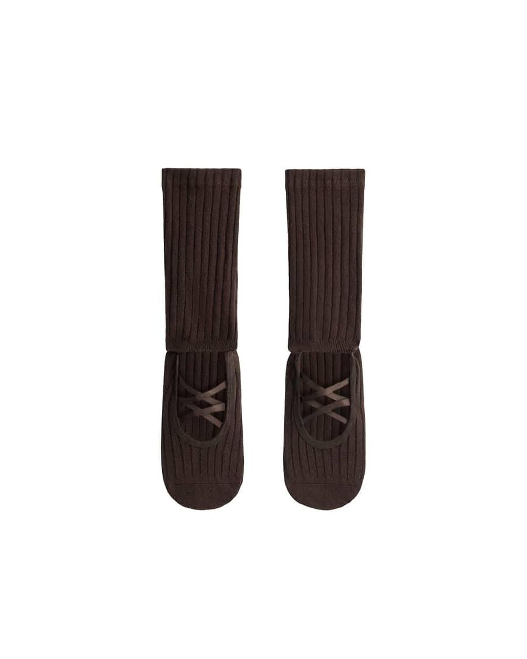 Oysho Brown Long Classic Yoga And Pilates Cushioned Socks With Cotton Blend And Double Straps