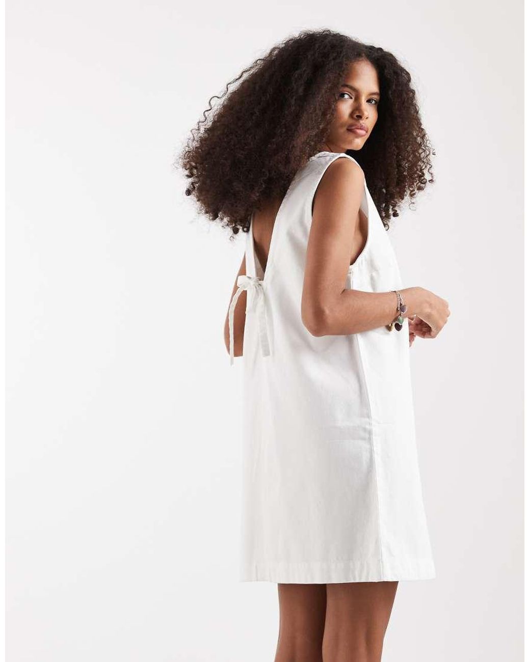 ONLY White Bow Detail Denim Mini Dress