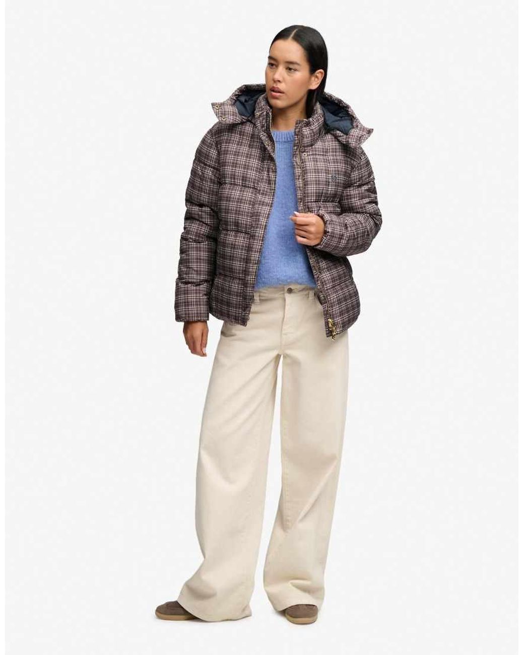 Superdry Gray Premium Printed Check Puffer Jacket
