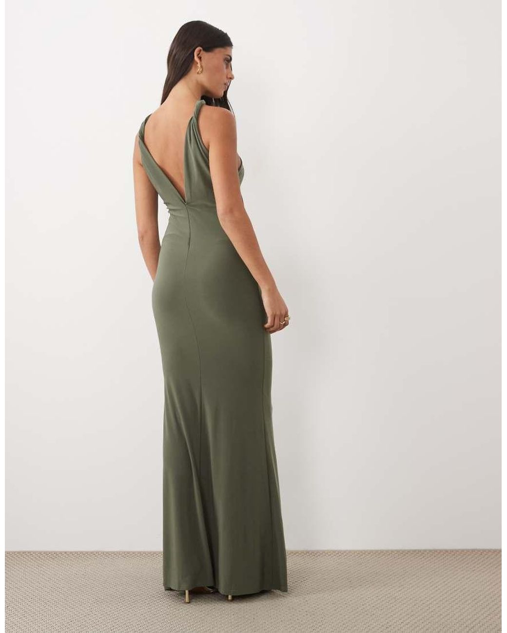 ASOS Green Sleeveless Cowl Front Maxi Dress With Trim Neck Detail