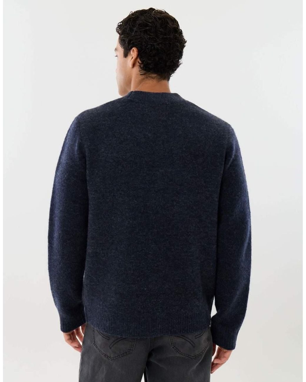 Threadbare Blue Relaxed Fit Wool Blend V Neck Cardigan for men
