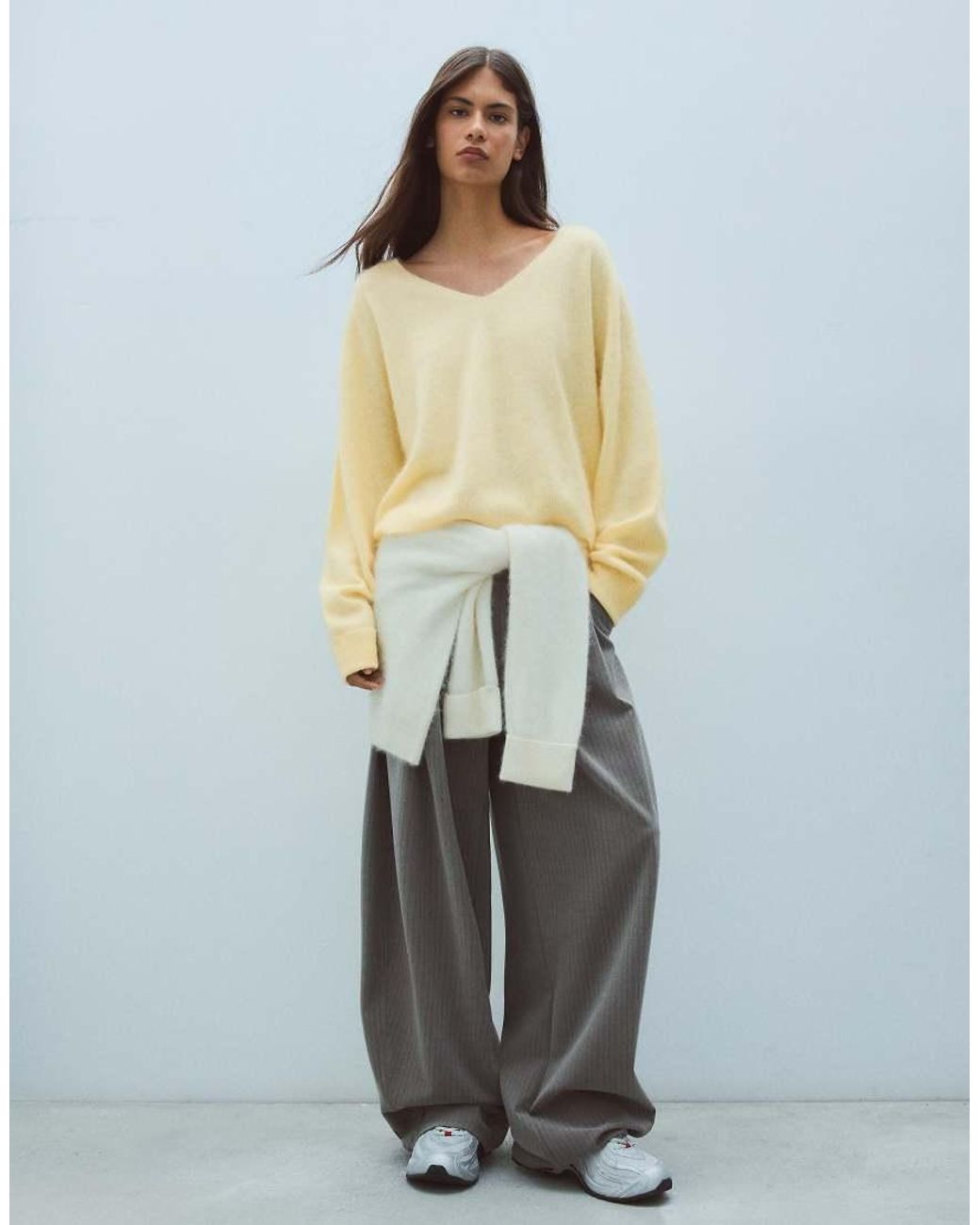 Bershka Yellow 100% Wool V-Neck Jumper