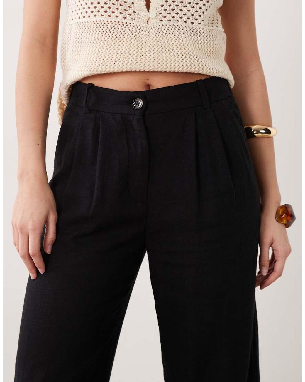 Abercrombie & Fitch Black Wide Leg Linen Rich Pants