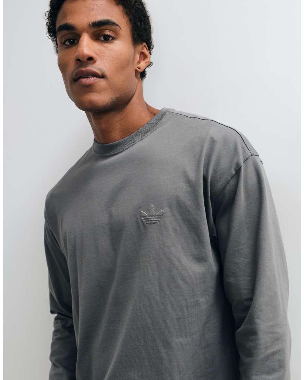 Adidas Originals Gray Back Embroidered Long Sleeve T-Shirt for men