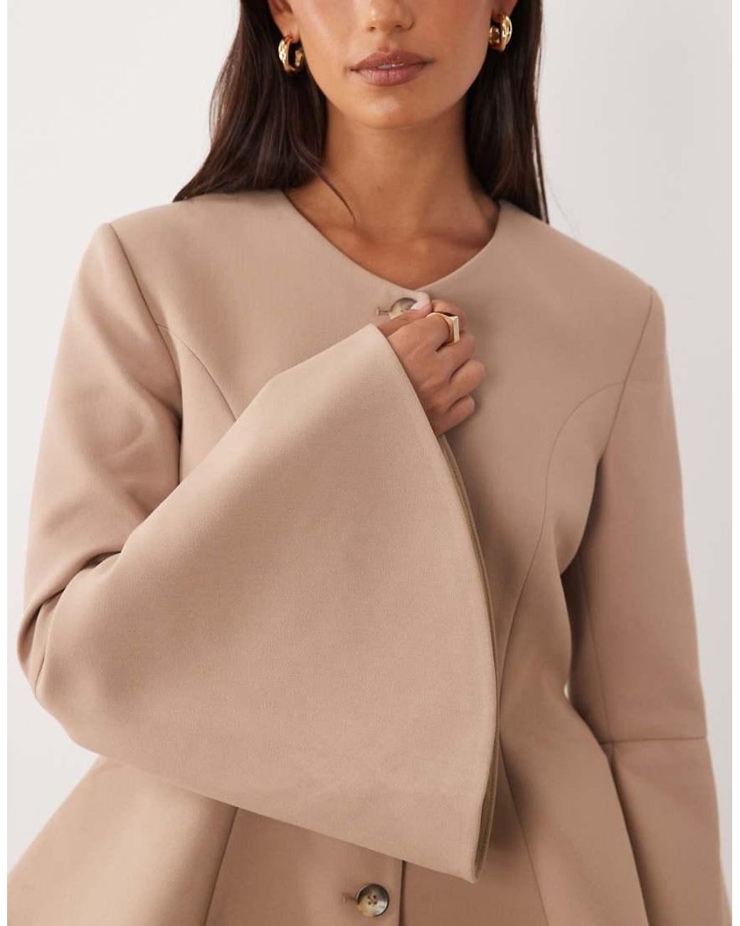 Miss Selfridge Natural Cinched Peplum Blazer With Fluted Sleeves