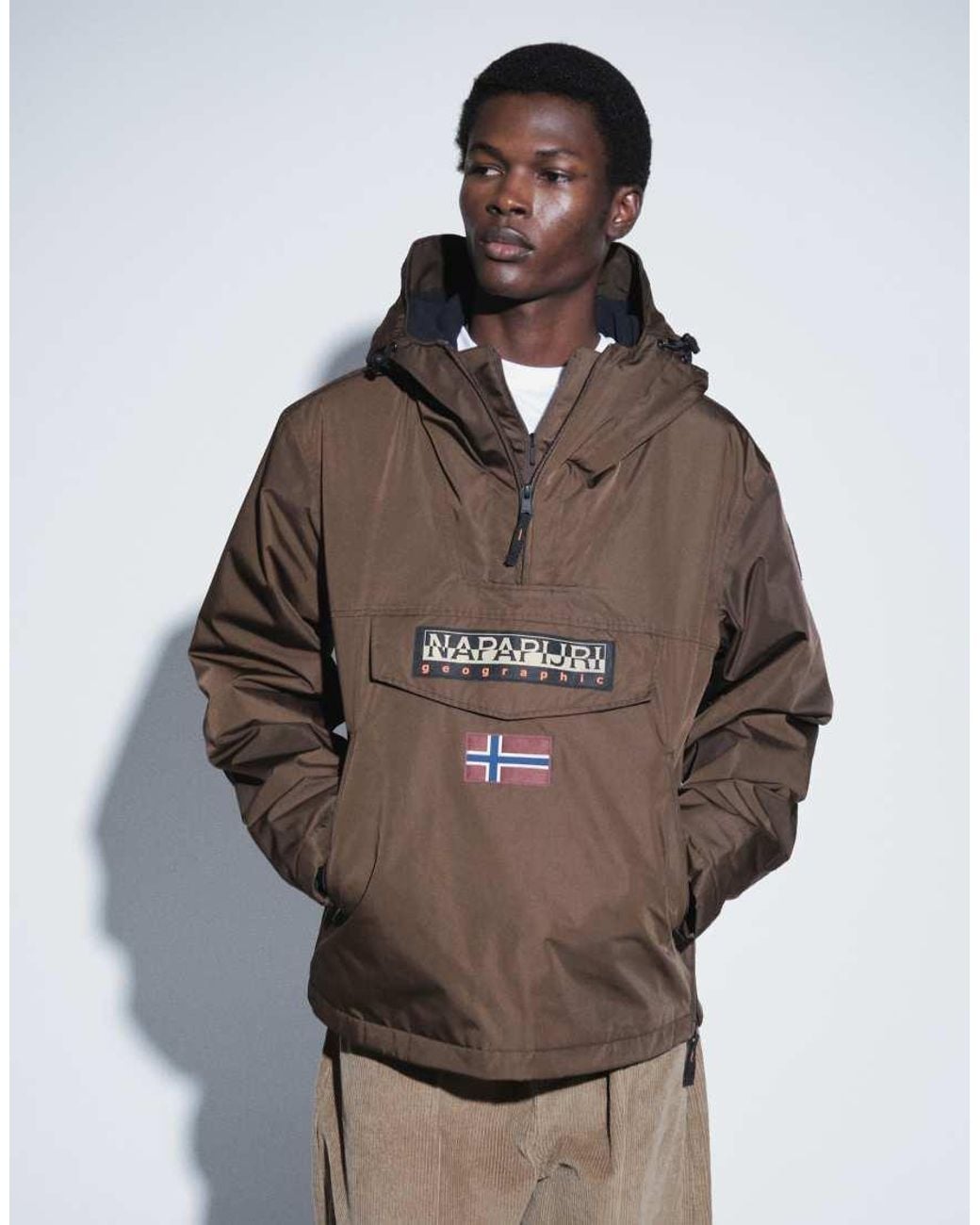 Napapijri Brown Box Logo Anorak for men