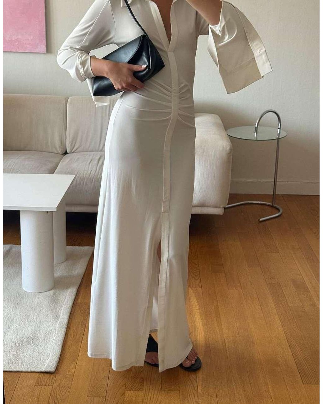 NA-KD Natural Rouched Shirt Maxi Dress