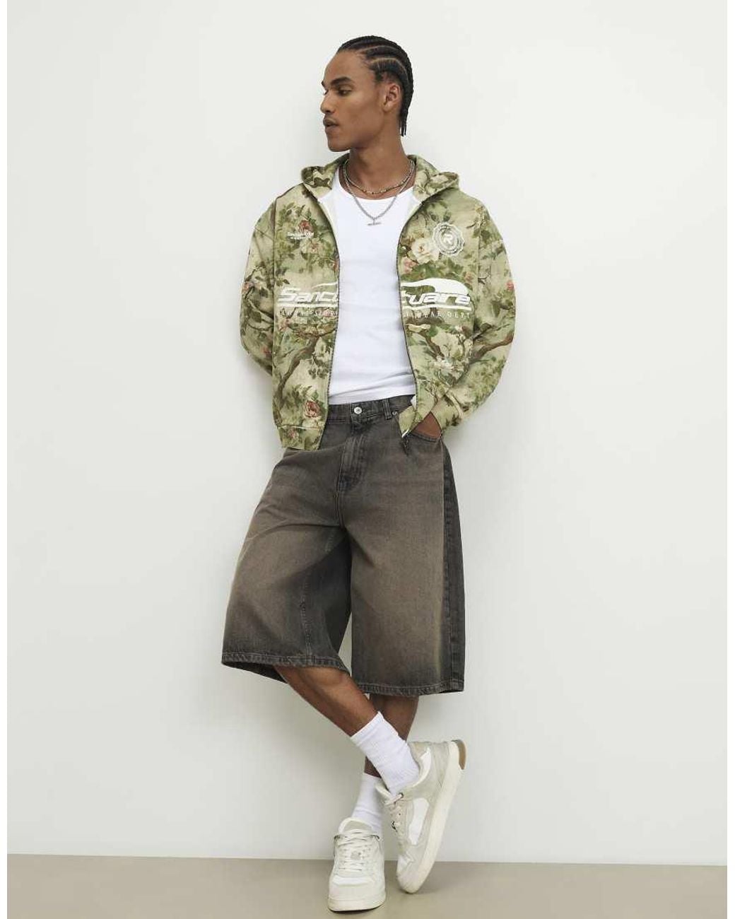River Island Green Oversized Fit Camouflage Floral Hoodie for men