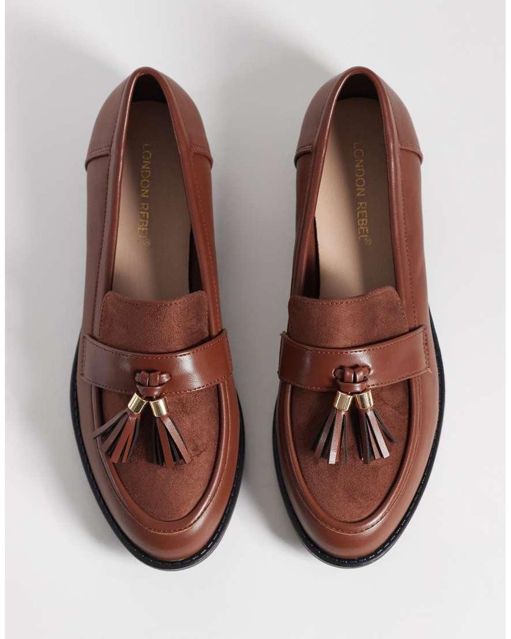 London Rebel Brown Amber Tassel Penny Loafers
