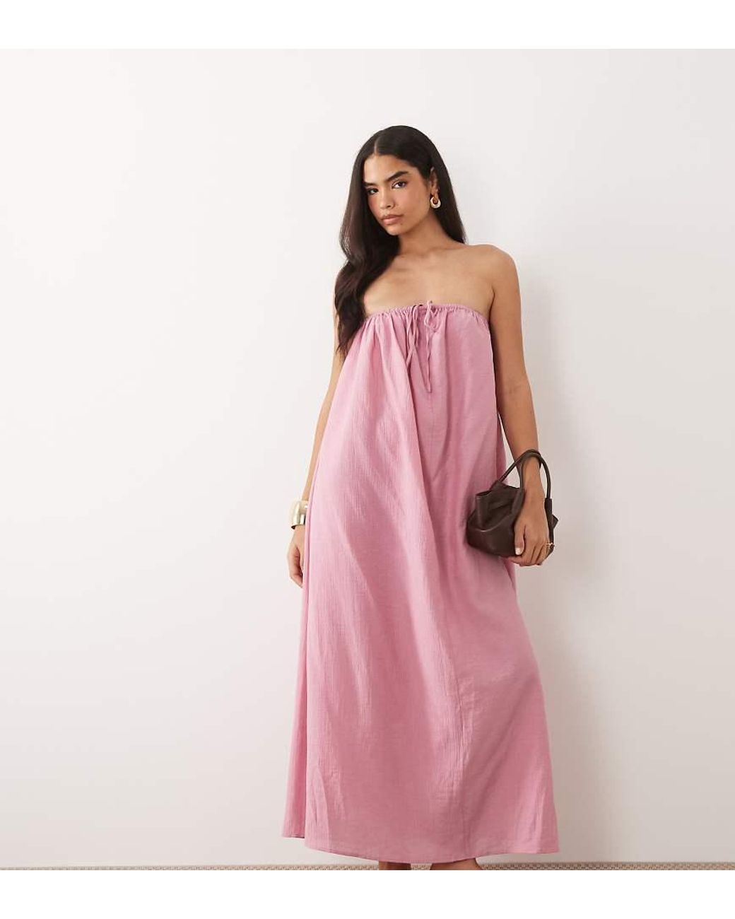 Kaiia Pink Exclusive Cotton Blend Halterneck Trapeze Maxi Sundress