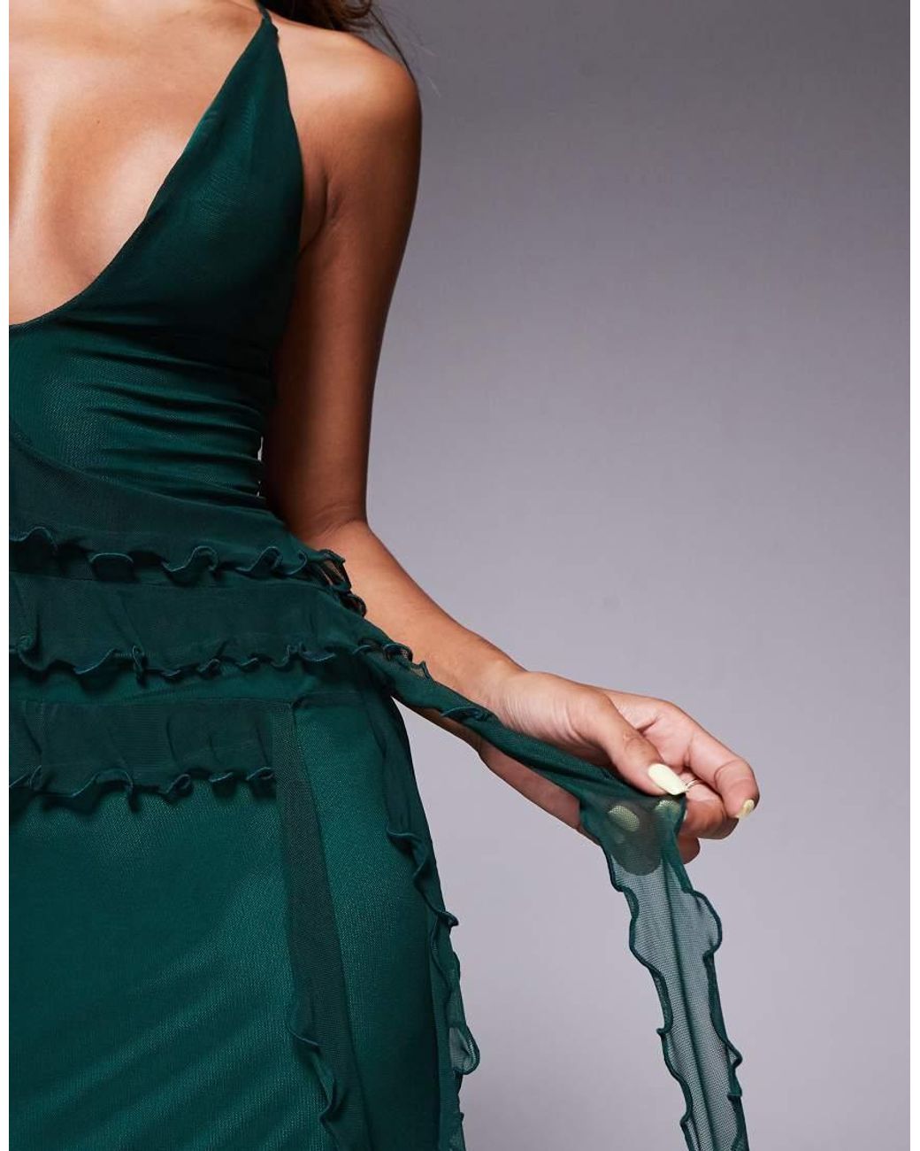 ASOS Blue Ruffle Maxi Dress With Tie Up Back