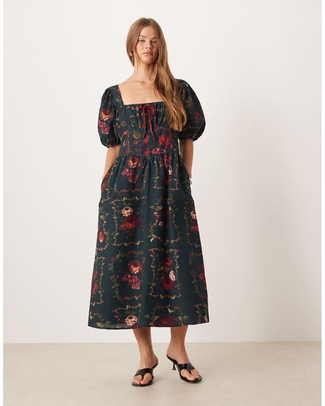 Hope & Ivy Black Puff Sleeve Corset Detail Midaxi Dress