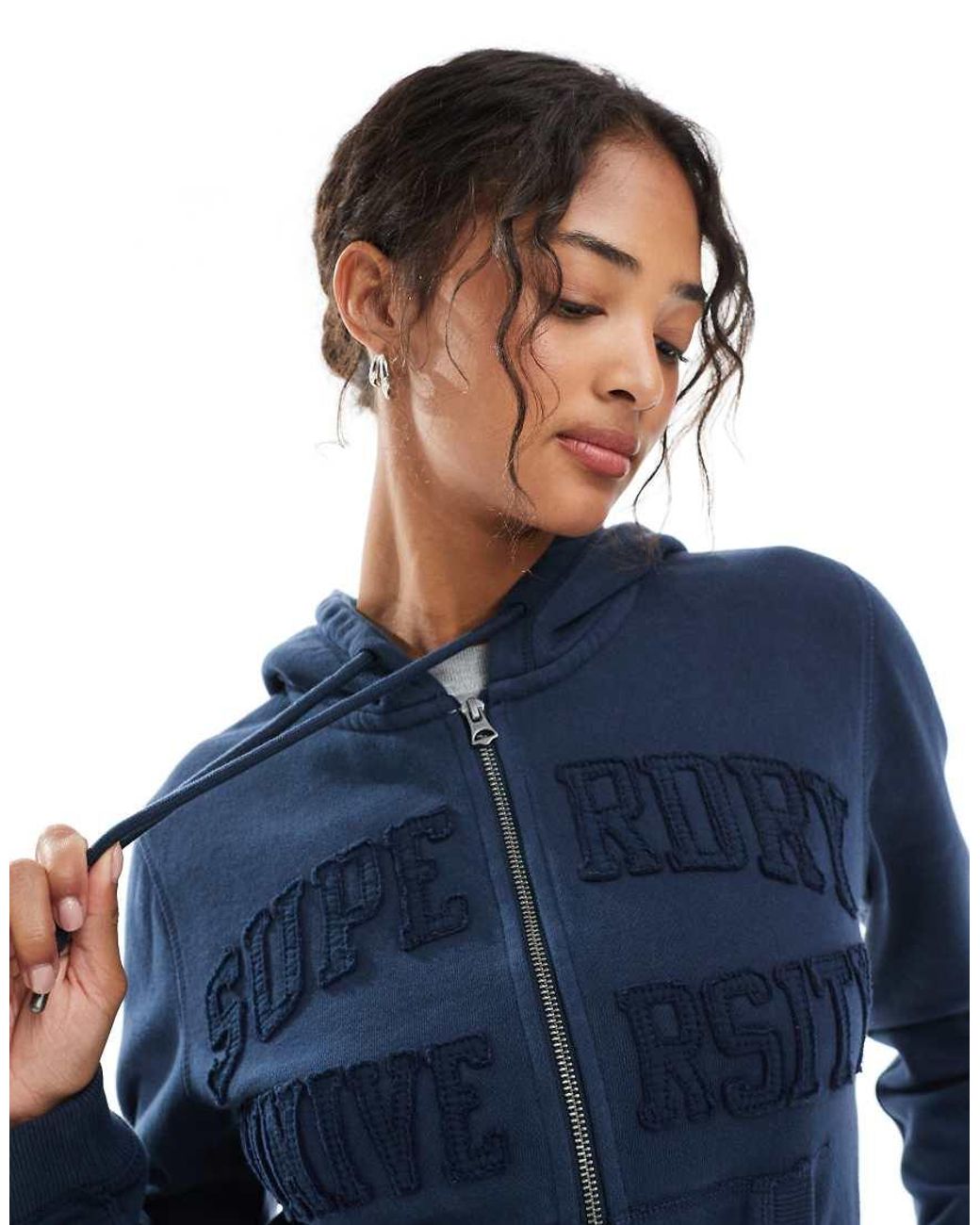 Superdry Blue Athletic Essentials Tonal Cropped Zip Hoodie