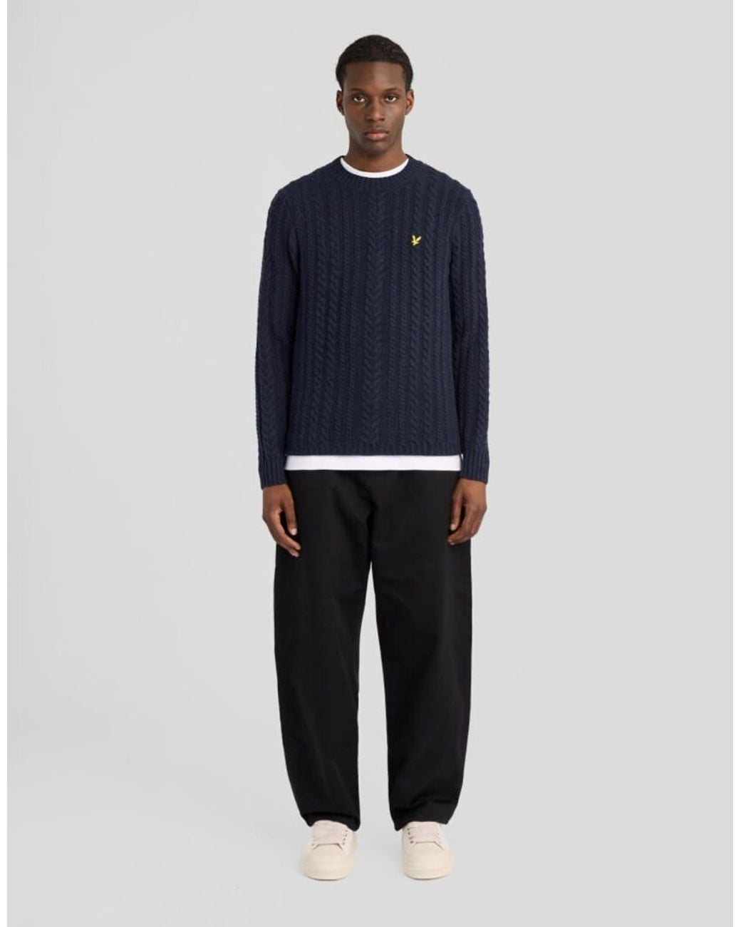 Lyle & Scott Blue Mid Knits Cable Knit Crew Neck Jumper for men