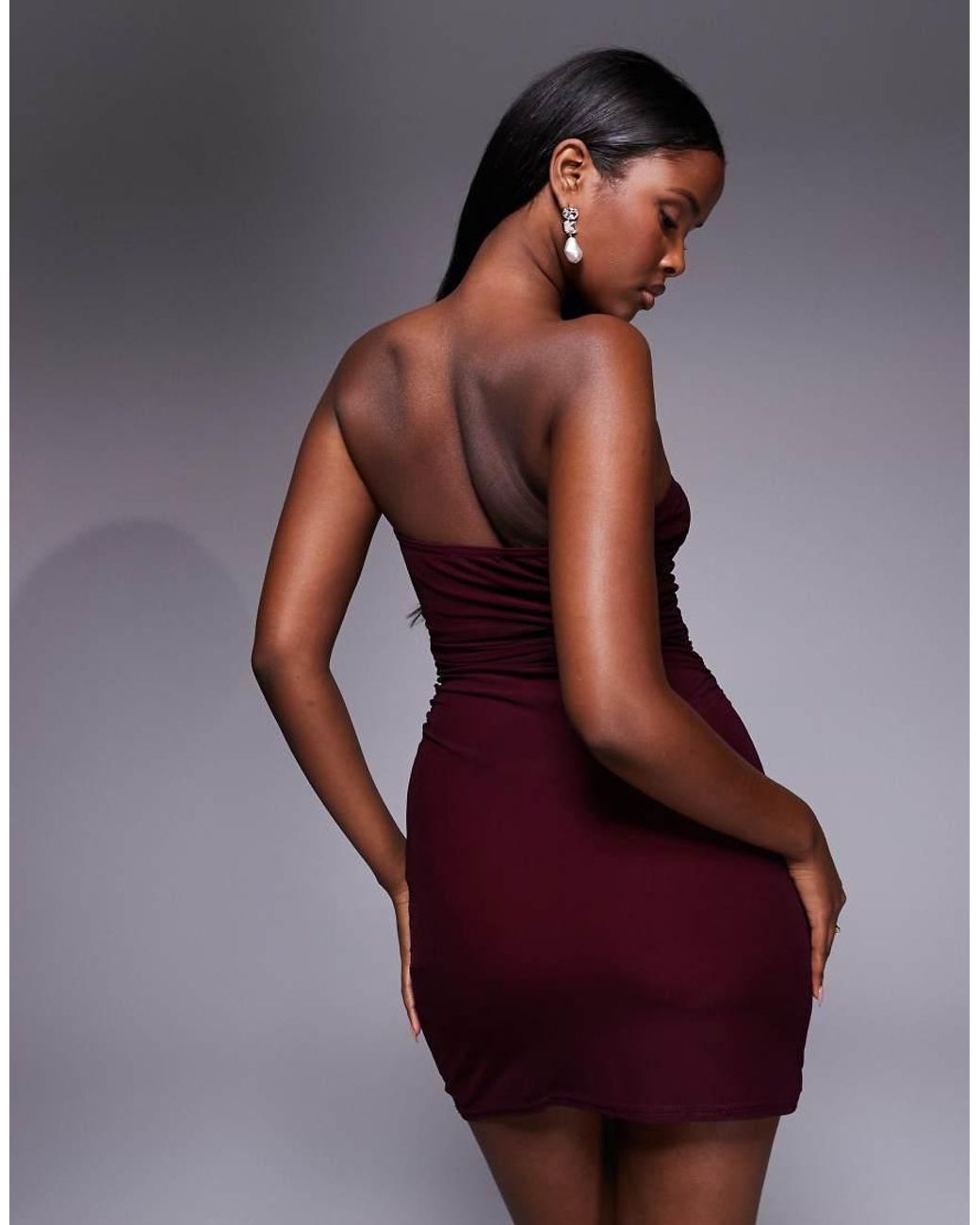 Fashionkilla Purple Exclusive Mesh Overlay Ruched Waist Bandeau Mini Dress