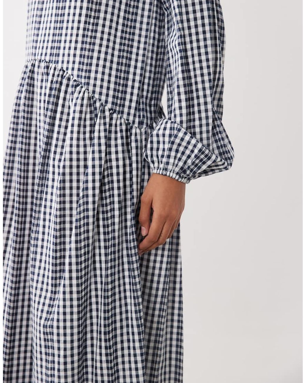 ASOS Gray Crew Neck Arched Waist Smock Maxi Dress