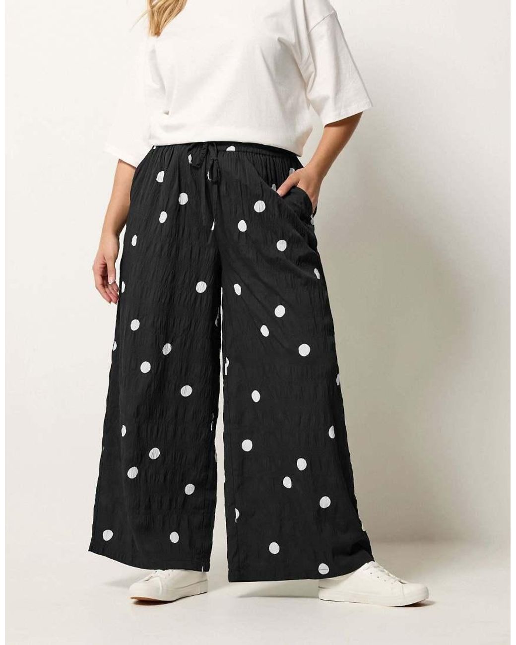 Yours Clothing Black Polka Dot Wide Leg Trousers