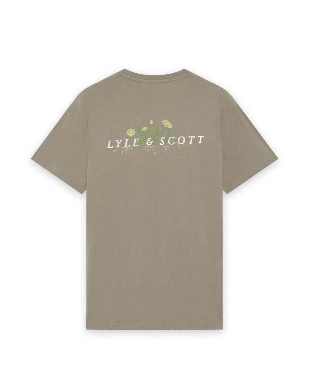 Lyle & Scott Gray Ss T-Shirts Dandelion Script Graphic T-Shirt for men