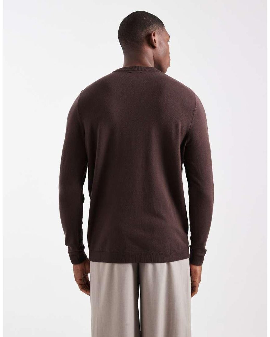 ASOS Brown Knit Crew Neck Sweater for men