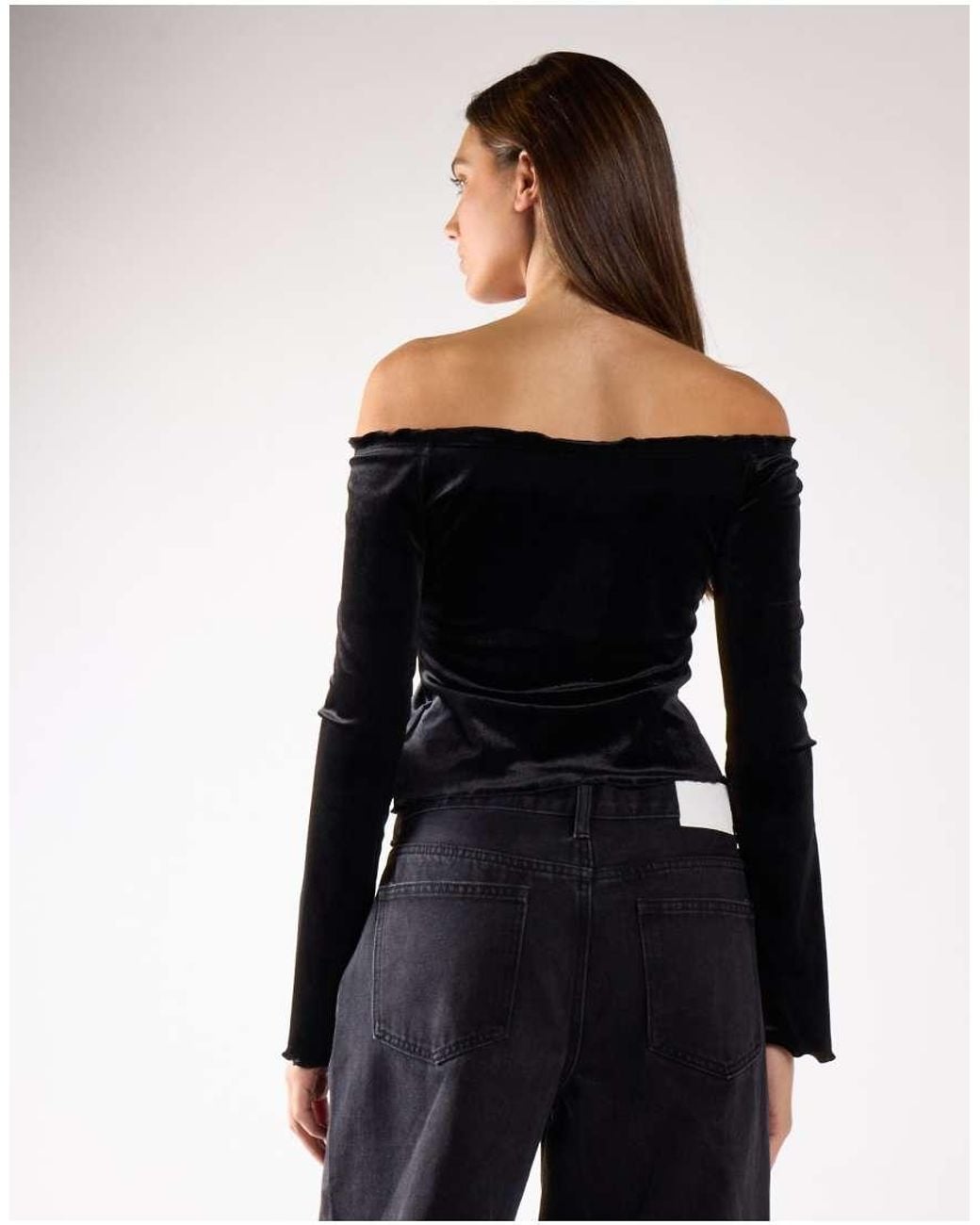 Glamorous Blue Bardot Long Sleeve Top