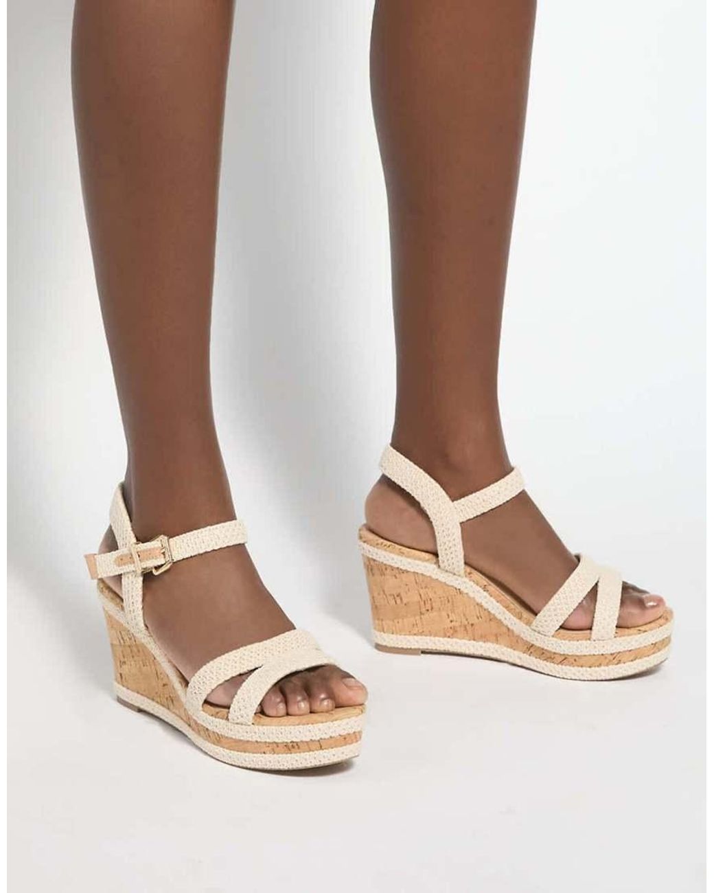 Dune Metallic Kipling Cork Wedge Sandals