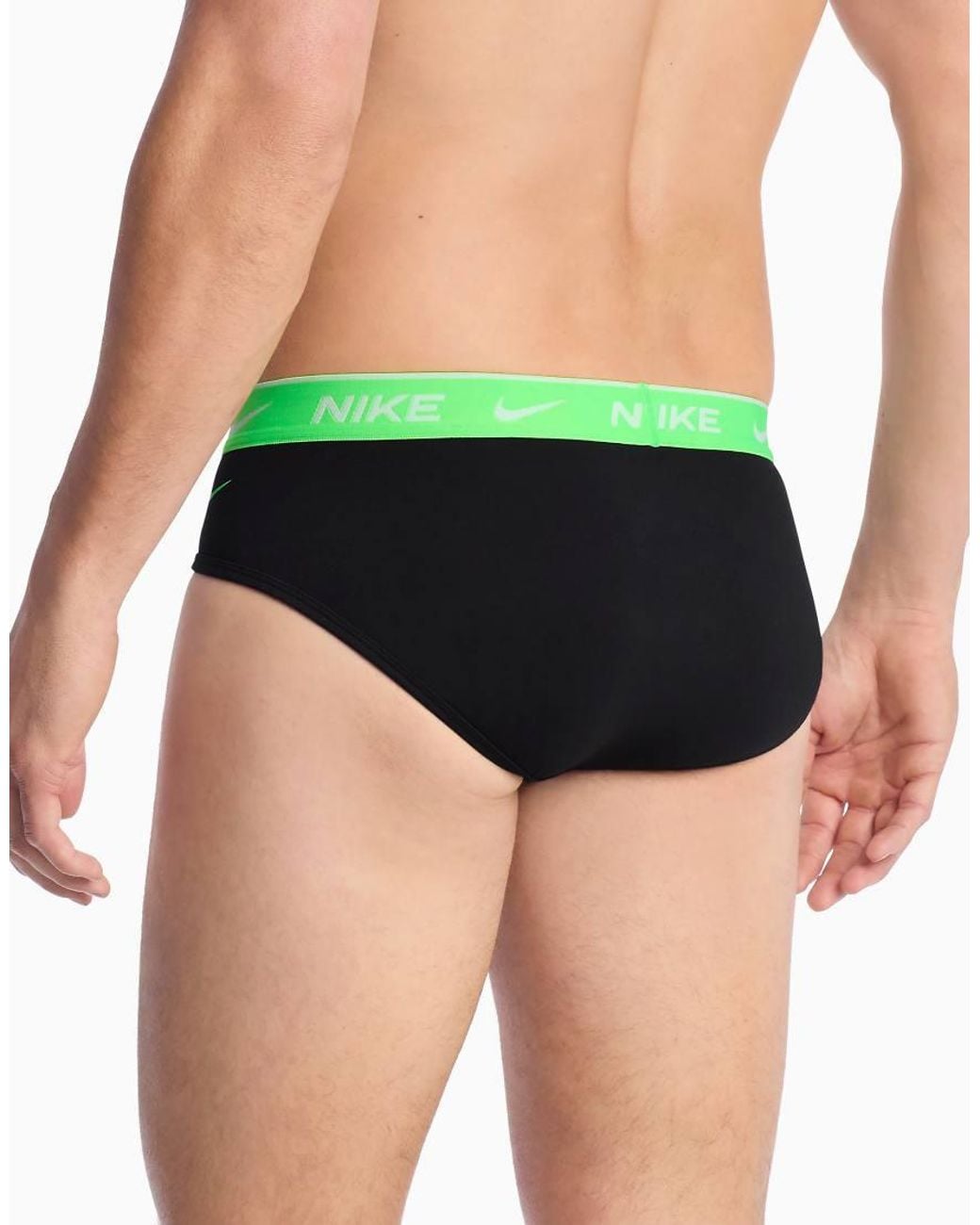 Nike Dri-fit Essential Cotton 3 Pack Hip Briefs With Green Waistbands for men
