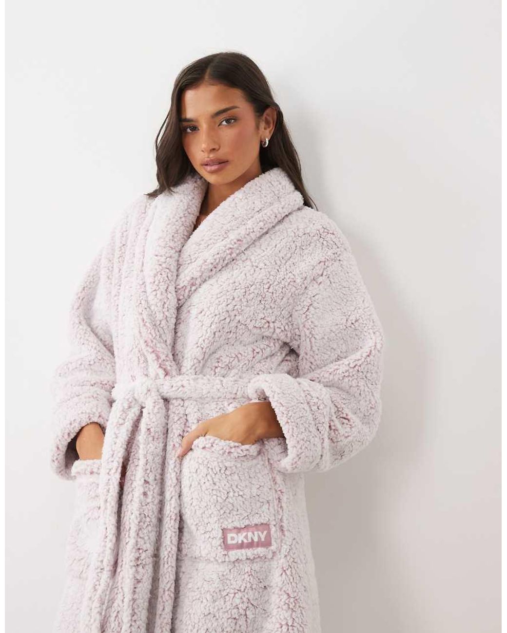 DKNY Pink Long Sherpa Robe