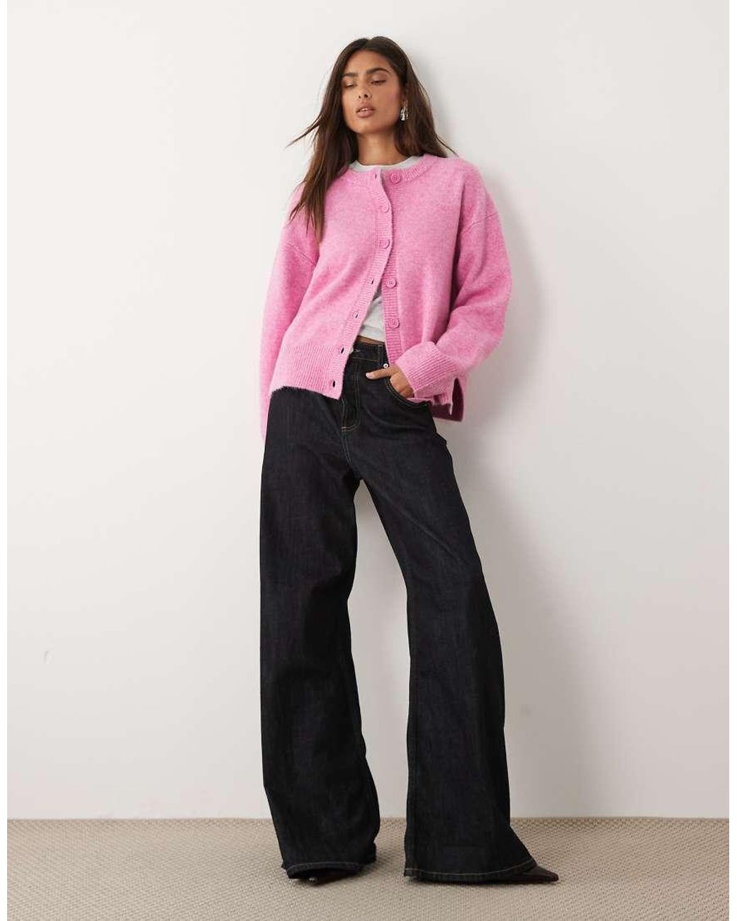ASOS Pink Relaxed Cardigan With Side Split Detail