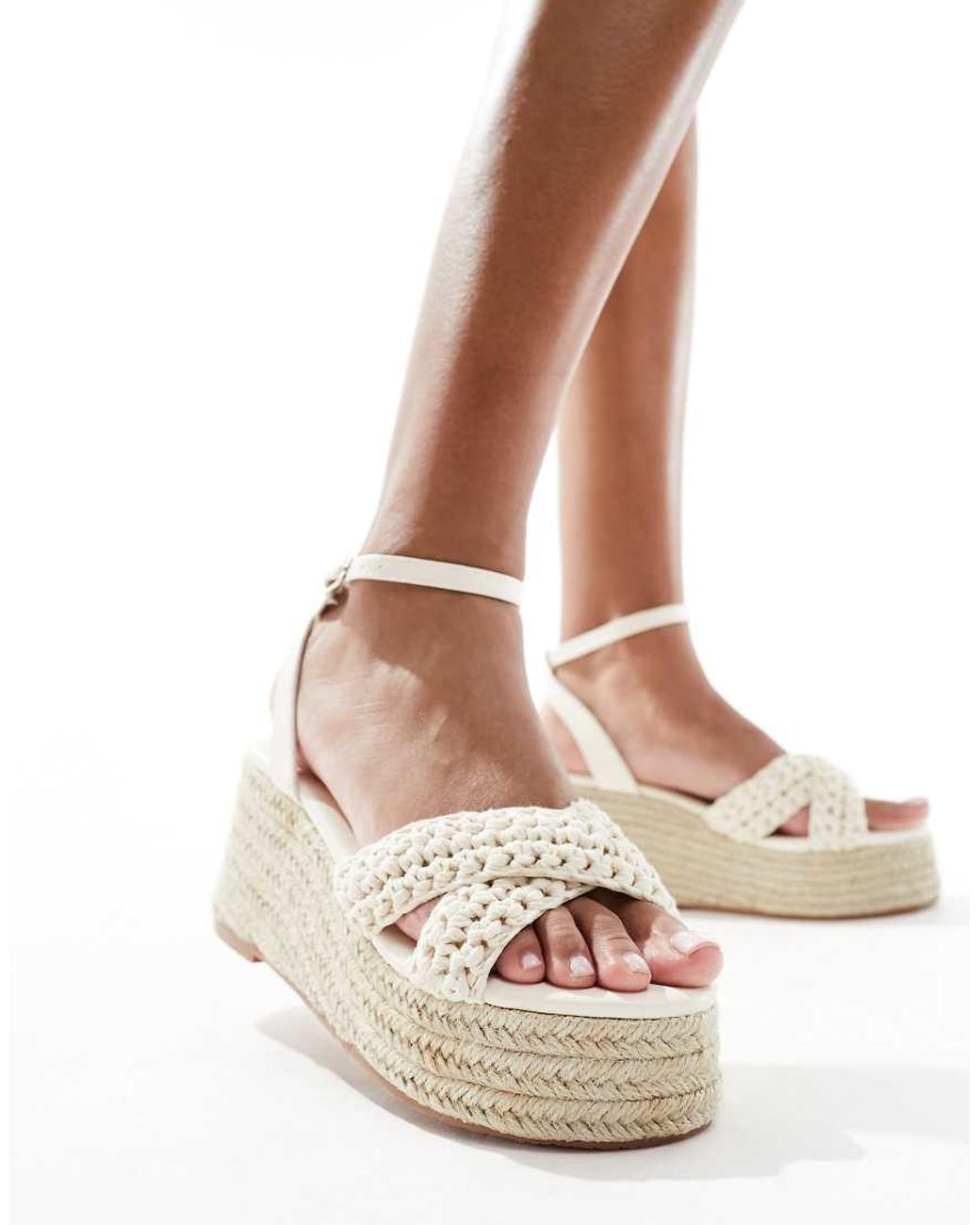 Glamorous White Espadrilles Platform Heeled Sandals