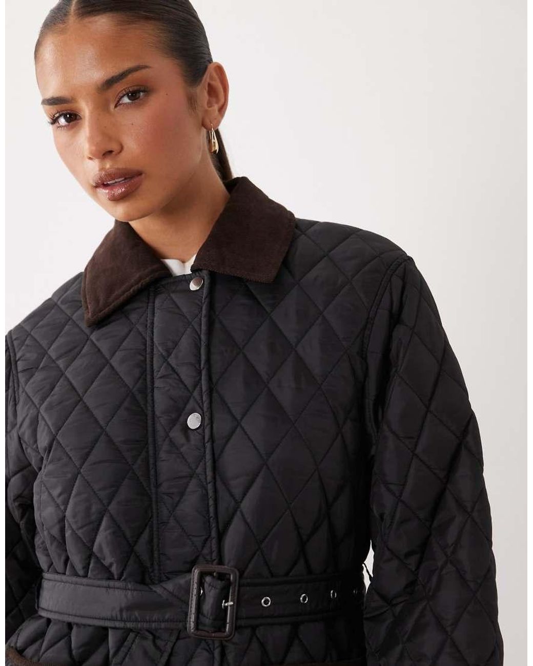 Gina Tricot Black Quilted Belted Jacket