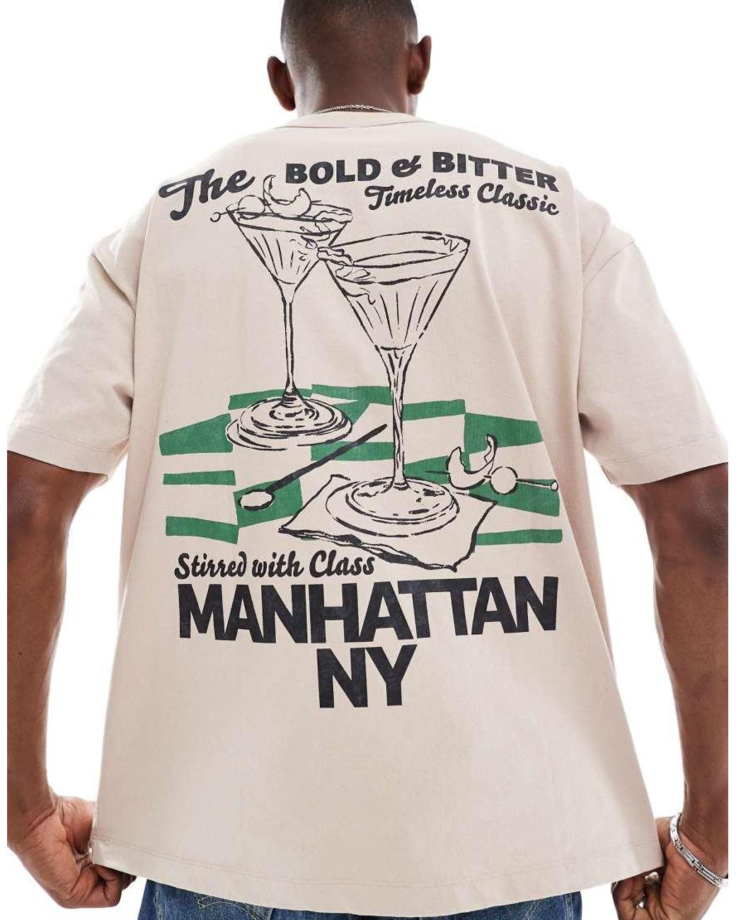 ASOS Natural Heavyweight Oversized T-shirt With City Graphic for men