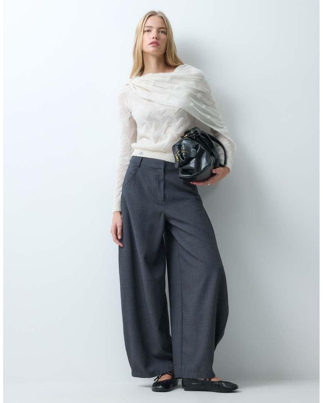 laagam White Parker Asymmetric Textured Knitted Jumper