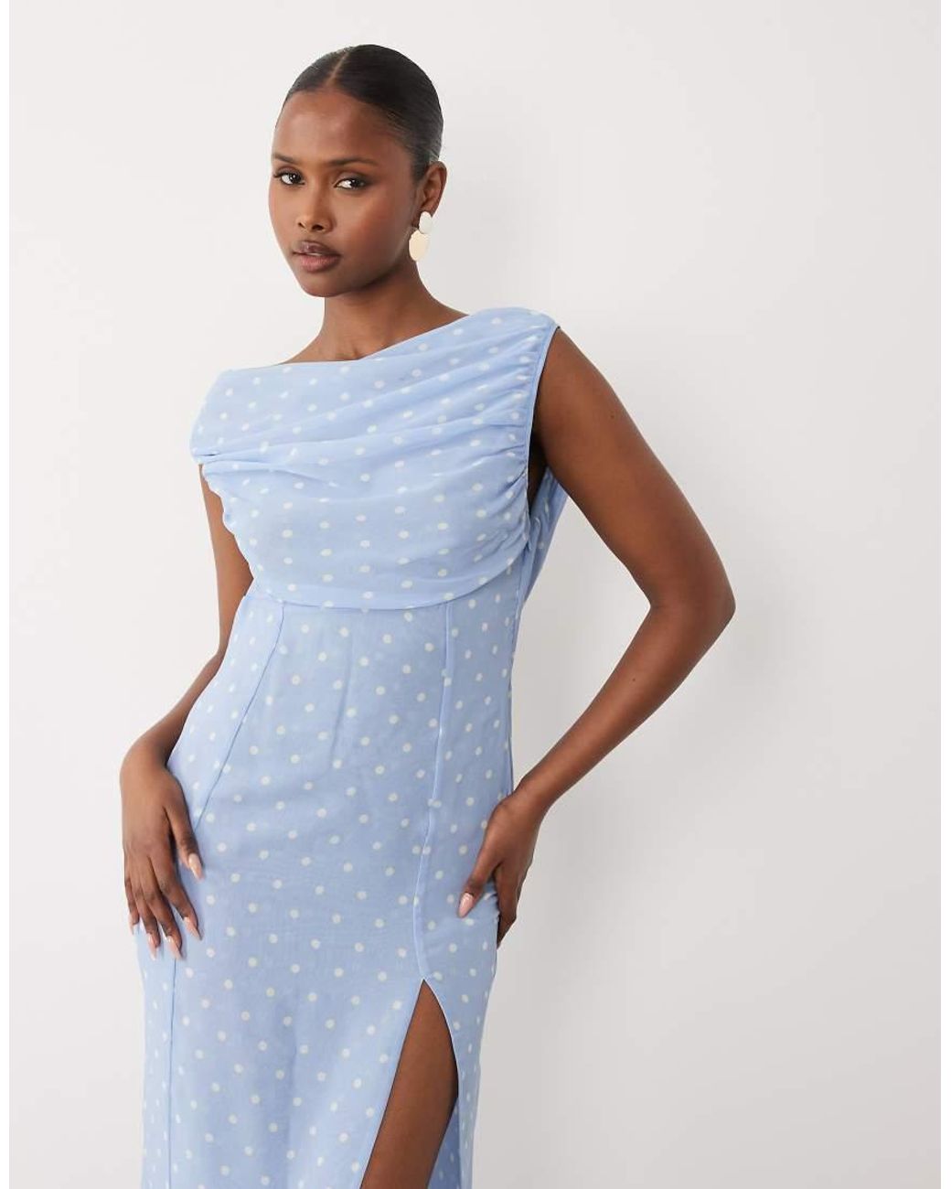 Oh Polly Blue Chiffon Asymmetric One Shoulder Thigh High Split Maxi Dress