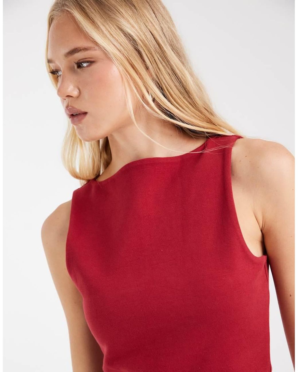 ASOS Red Compact Cotton Blend Boat Neck Tank Top