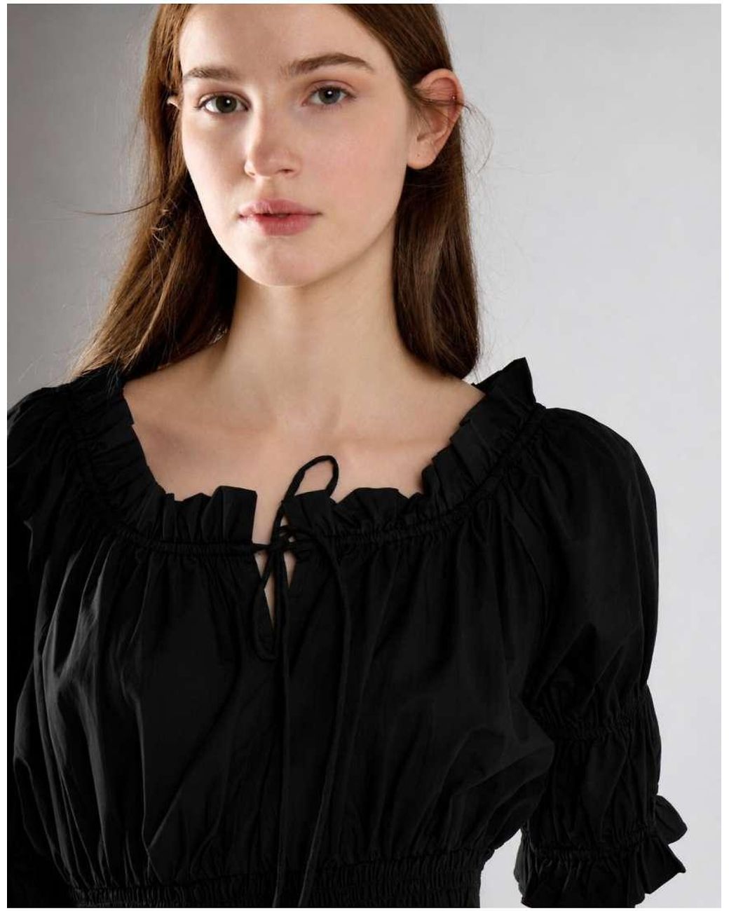 Glamorous Black Ruched Puff Sleeve Midi Dress