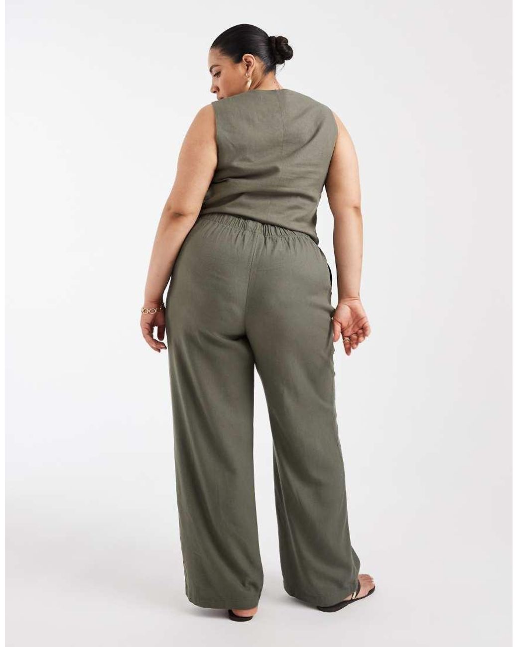 ONLY Green Linen Blend Trousers Co-ord