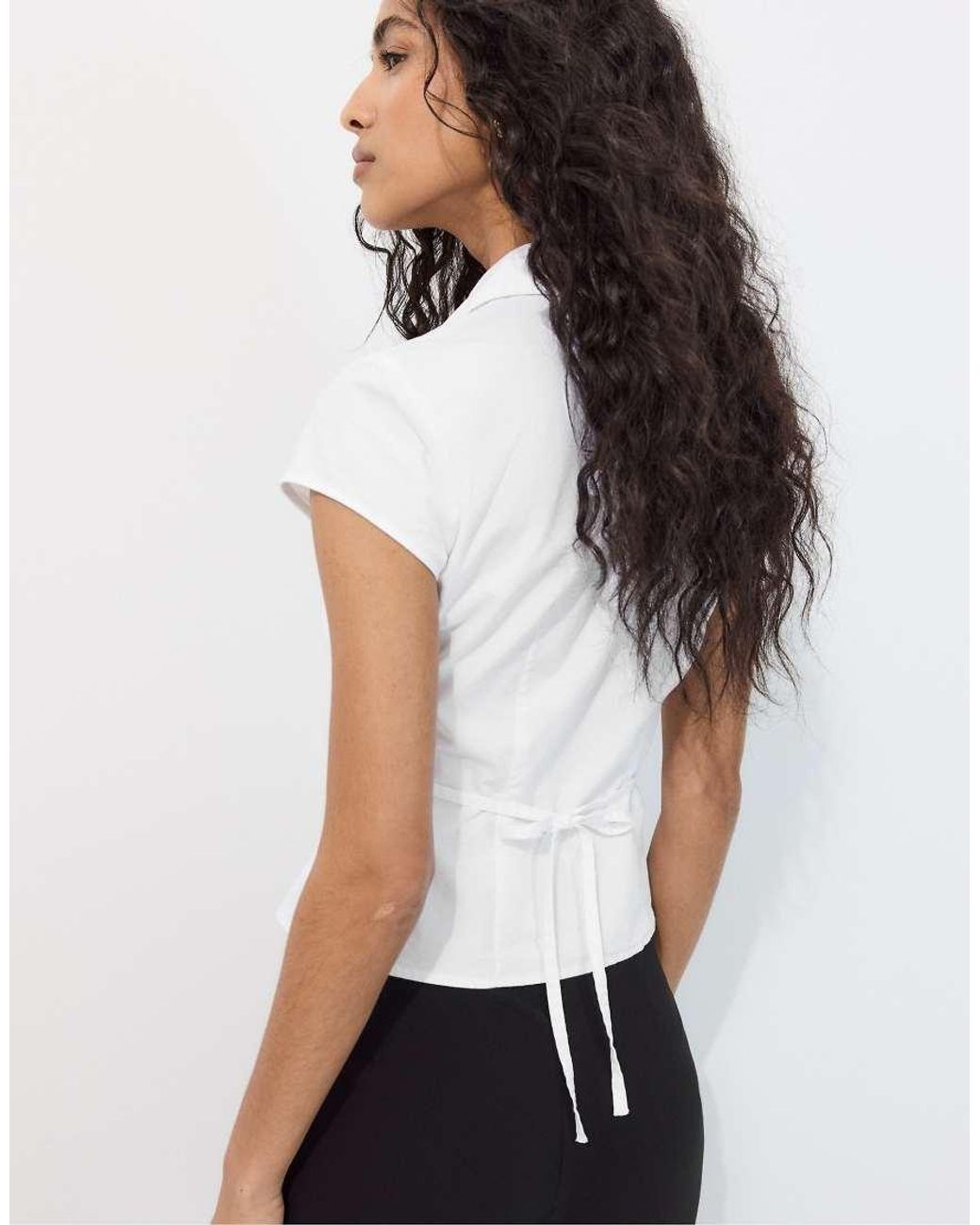 Stradivarius Blue Short Sleeve Shirt With Underbust Seam