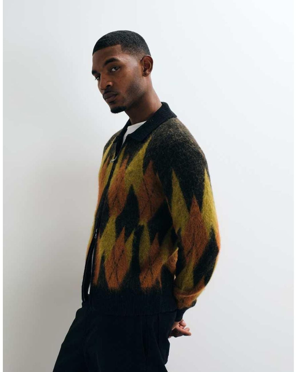 AllSaints Multicolor Jiro Zip Through Argyle Knit Cardigan for men
