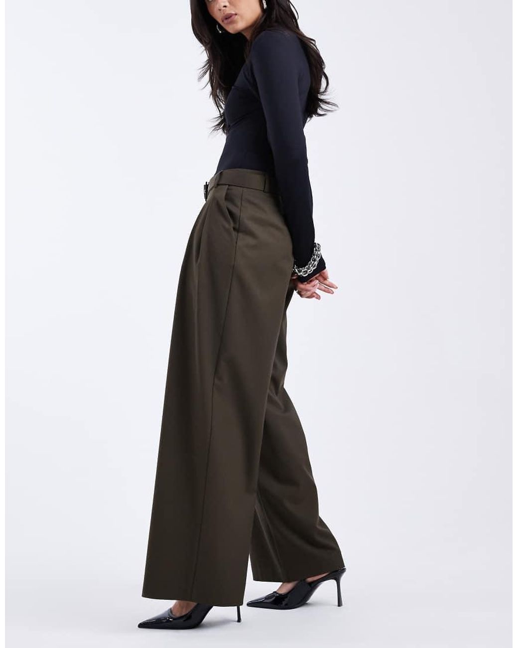 ASOS Blue Tailored Low Belted Wide Leg Trousers