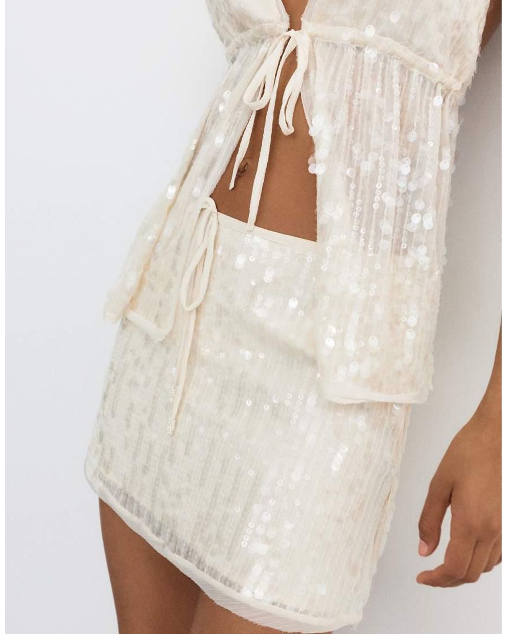 Pull&Bear Natural Sequin Mini Skirt