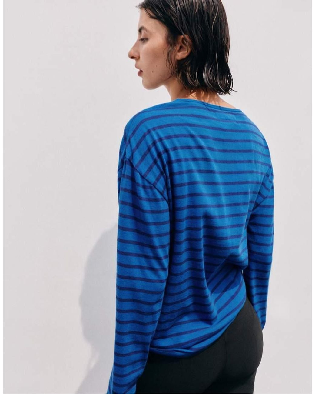 Pull&Bear Blue Oversize Long Sleeve Striped T-Shirt