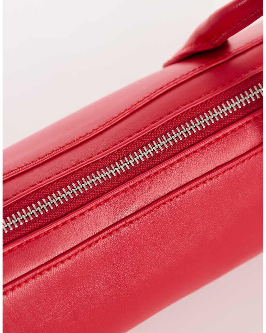 TOPSHOP Red Skylar Medium Elongated Bowler Bag