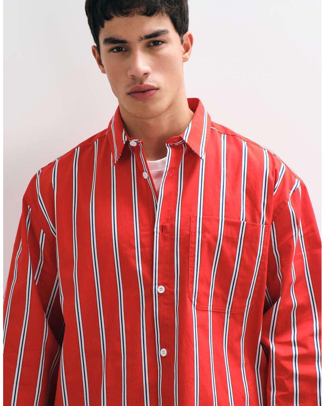 ASOS Red Boxy Oversized Stripe Shirt for men